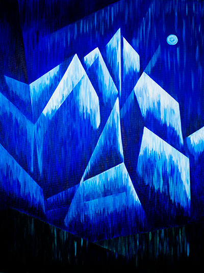 A painting of Howse Peak in the moonlight